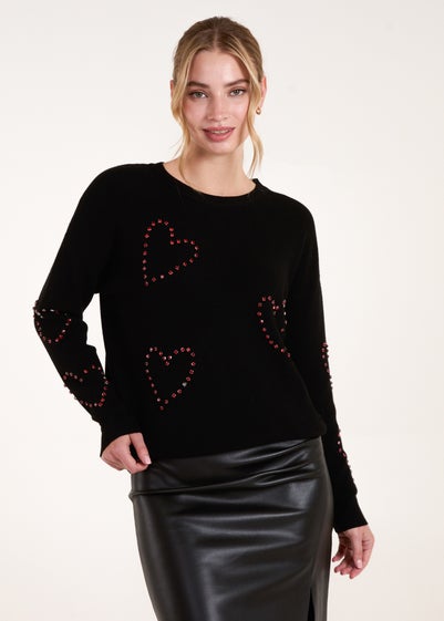 Blue Vanilla Black Rhinestone Heart Jumper