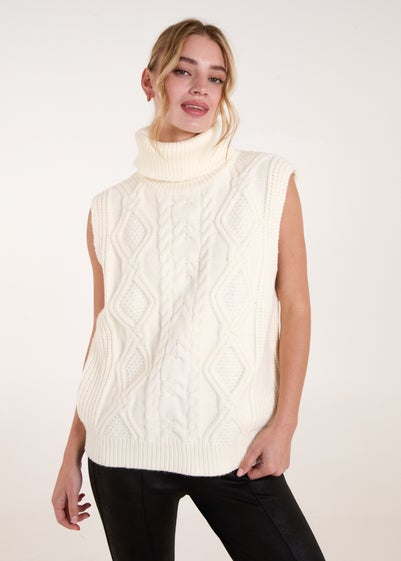 Blue Vanilla Ivory Roll Neck Cable Knit Vest