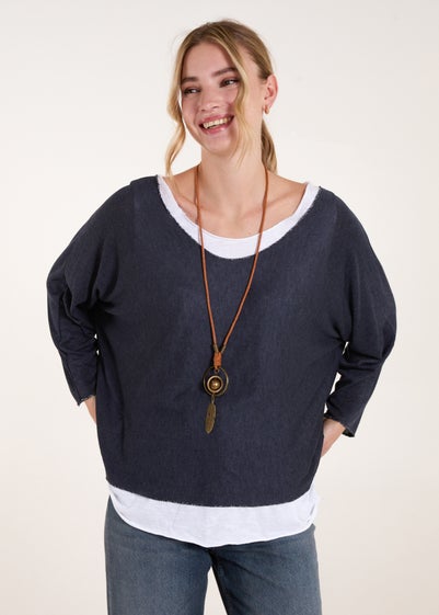 Blue Vanilla Navy 2 In 1 Batwing Top