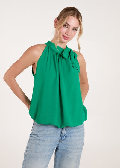 Blue Vanilla Green Pussybow Sleeveless Top