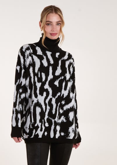 Blue Vanilla Black Abstract Animal Roll Neck Jumper