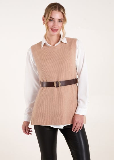 Blue Vanilla Camel Ribbed Knit Vest Blouse