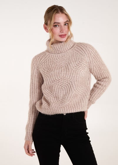 Blue Vanilla Beige Chenille Roll Neck Knit Jumper