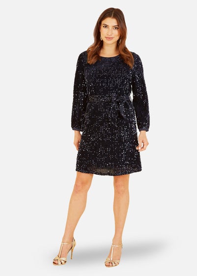 Mela Navy Sequin Smock Dress