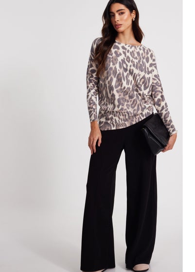 Quiz Beige Knit Leopard Print Jumper