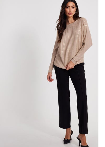 Quiz Beige Knit Foil Detail Jumper