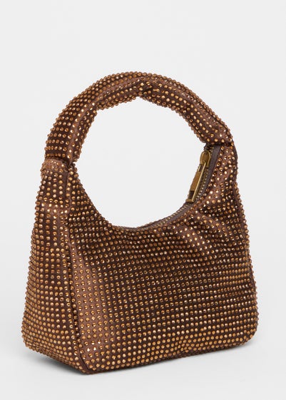 Quiz Brown Satin Diamante Bag