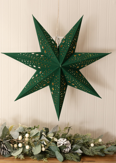 ValueLights Green Velvet Star Light Plug in Wall Light Christmas Tree Topper (45cm x 45cm x 13cm)