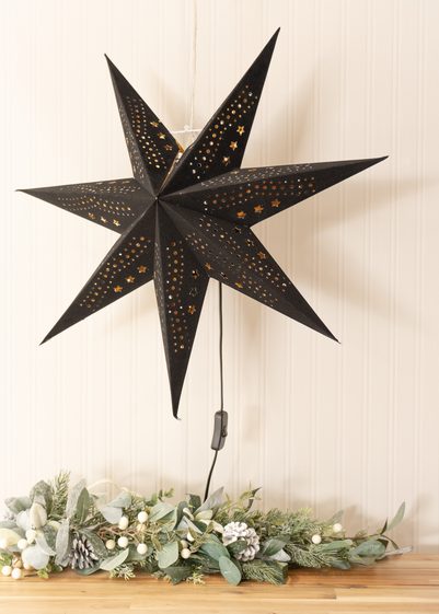 ValueLights Large Black Velvet Star Light Plug in Wall Light Christmas Tree Topper (60cm x 60cm x 15cm)