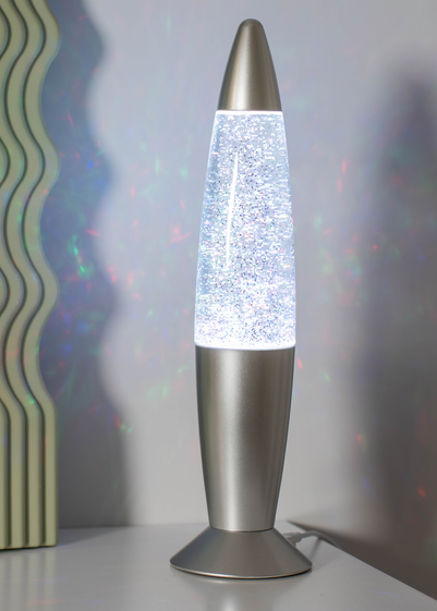 ValueLights Rizzo Colour Changing LED Silver Glitter Lamp (35cm x 9cm x 9cm)