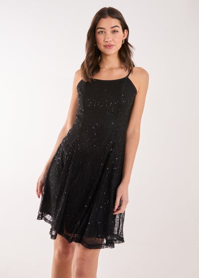 Pink Vanilla Black Sequin Lace Mini Dress