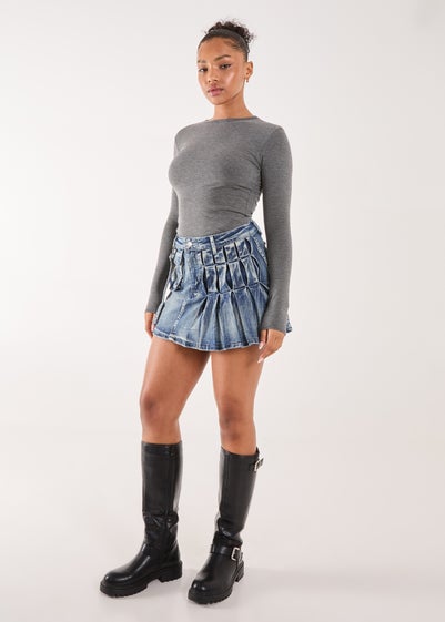 Pink Vanilla Blue Cargo Pocket Pleated Denim Mini Skirt