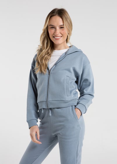 French Connection Blue Cotton Blend Boxy Zip Hoody