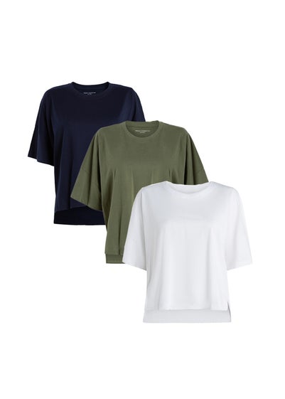 French Connection Navy 3-Pack Cotton Crew Neck Boxy Fit Short Sleeve T-Shirts