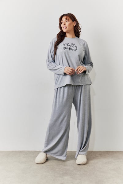 In The Style Grey Top & Trouser Slogan Pyjamas Set