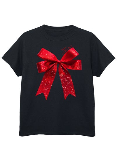 Christmas Bow Kids Black T-Shirt (3-13 Years)