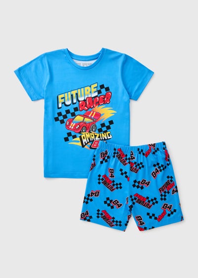Boys Blue Motorsport Pyjama Top & Shorts Set (1-7yrs)