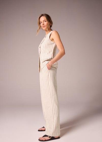 Et Vous Ivory Striped Linen Blend Waistcoat