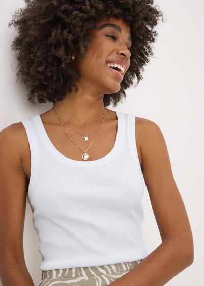 White Scoop Neck Ribbed Vest