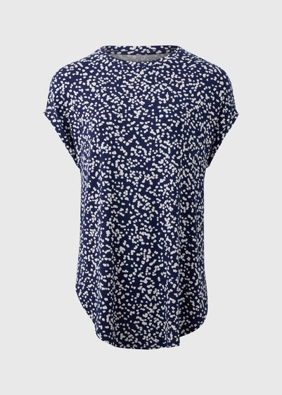 Navy Patterned Longline T-Shirt