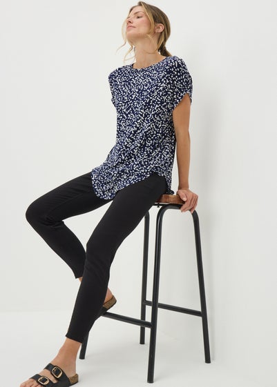 Navy Patterned Longline T-Shirt