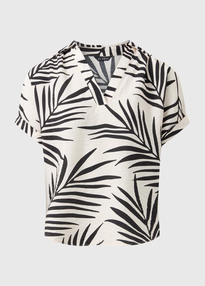 Et Vous White Palm Leaf V-Neck Top