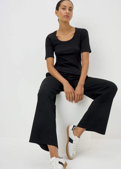 Black Ribbed Scoop Neck Top