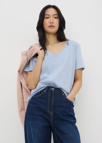 Light Blue V-Neck Regular Fit T-Shirt