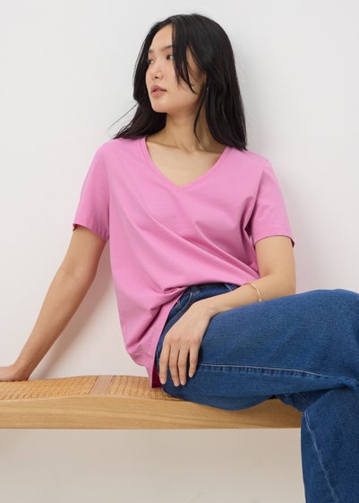 Light Pink V-Neck Regular Fit T-Shirt