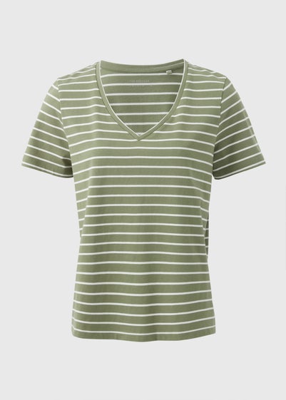 Green Stripe V Neck Regular Fit T-Shirt