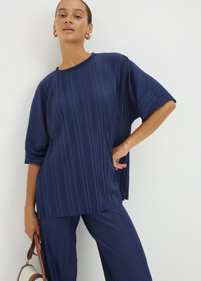 Navy Pleated Co Ord Top