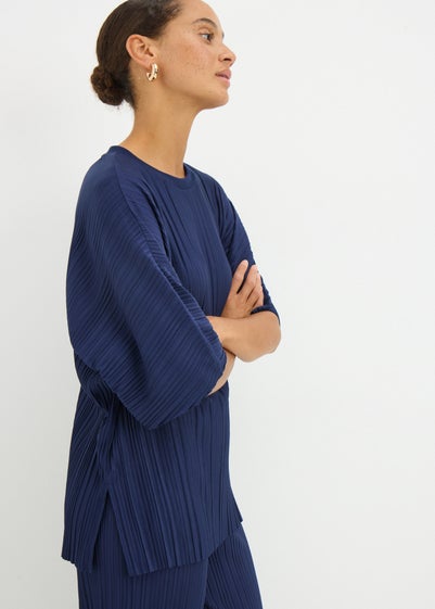 Navy Pleated Co Ord Top