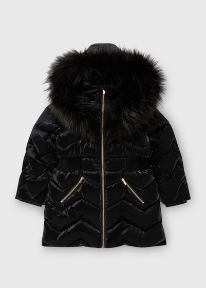 Girls Black Fur Hooded Coat (7-15yrs)