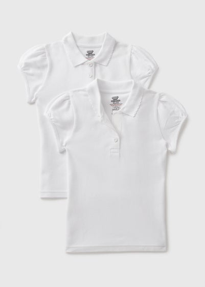 2 Pack Girls White Easy Dressing Polo Shirts (3-13yrs)