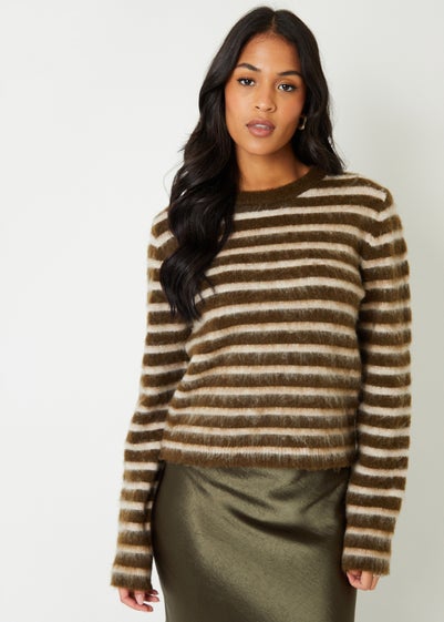 Threadbare Khaki Stripe Brushed Knitted Jumper