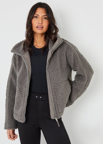 Threadbare Grey Funnel Neck Zip-Up Borg Fleece