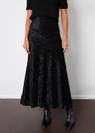 Threadbare Black Embellished Mesh Velvet Maxi Skirt