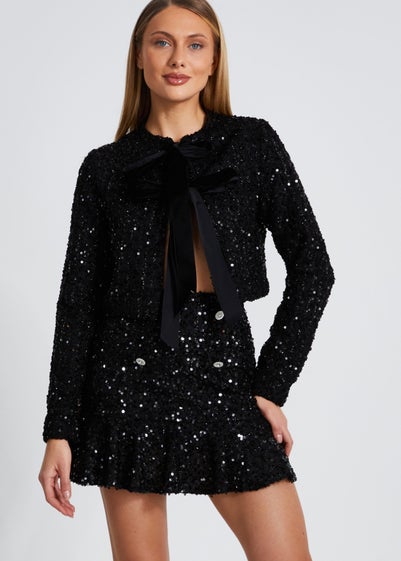 Quiz Black Sequin Frill Mini Skirt