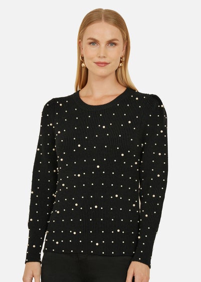 Yumi Black All Over Pearl Knitted Jumper