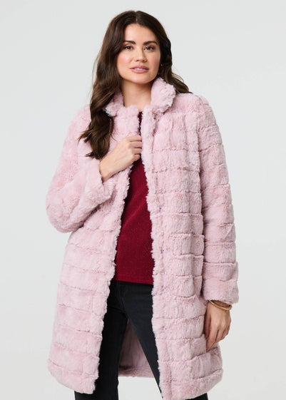 Izabel London Pink Faux Fur Thigh Length Coat