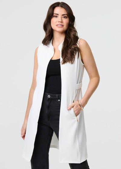 Izabel London White Thigh Length Sleeveless Gilet Vest