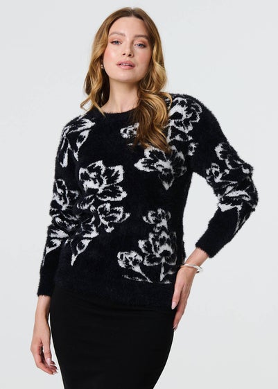 Izabel London Black Butterfly Print Embellished Jumper