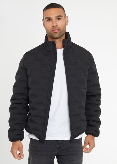 Threadbare Black Quilted Funnel Neck Padded Jacket