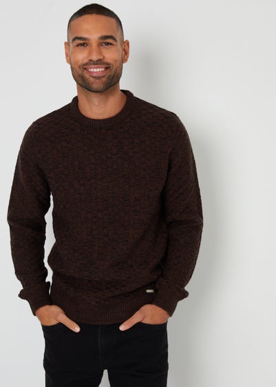 Threadbare Brown Textured Knit Crew Neck Jumper