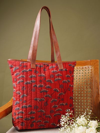 Jaypore Women Red Cotton Tote Bag - Free Size