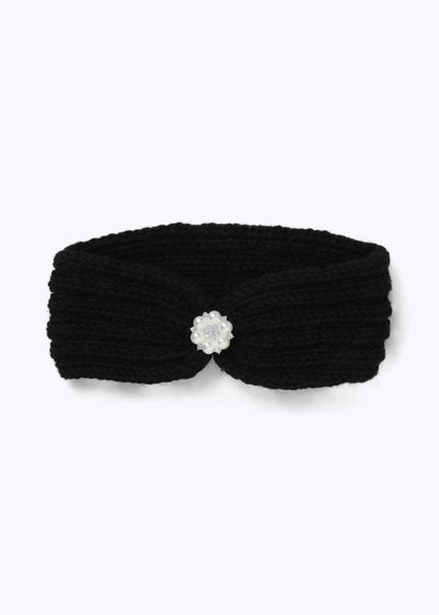 Muse Black Pearl Flower Knitted Headband