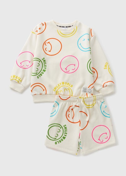 Kids Cream Smiley Sweatshirt & Short Set (1-13yrs)