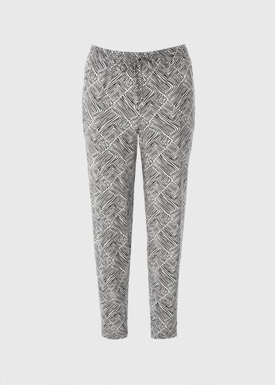 Black Mono Print Tapered Trousers