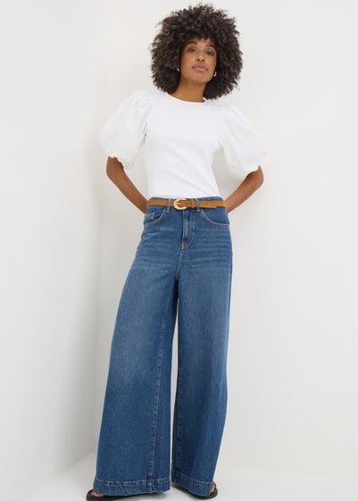 White Puff Sleeve Ribbed Top