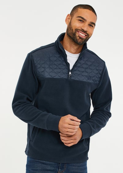 Threadbare Navy Quarter Zip Quilted Fleece Jumper